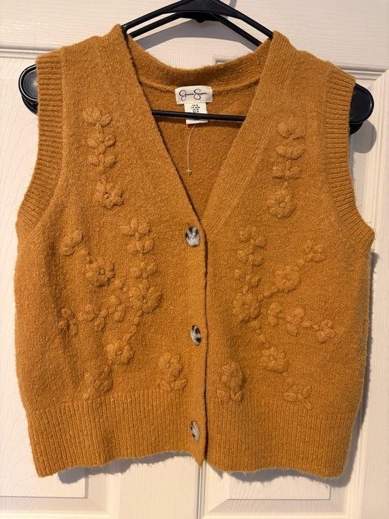 Jessica Simpson Sweaters - Jessica Simpson Mustard Floral Textured Sweater Vest (Size M)
